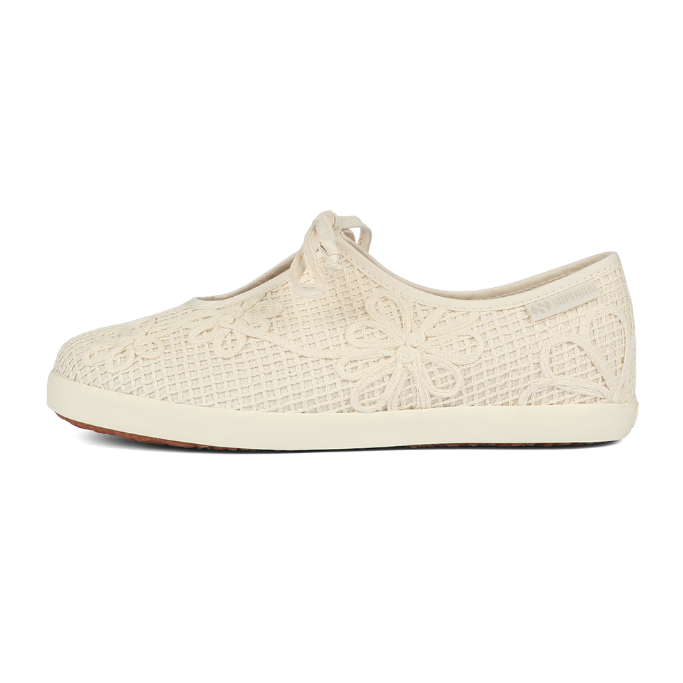 Superga 2442 Ballerina Lace Net Flower Crochet  Beige Raw-Off White