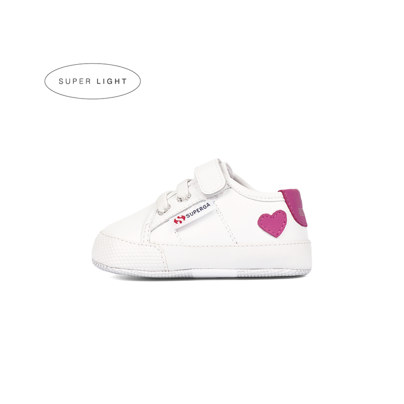 Superga 4006 Baby Heart Faux Leather White Neon Pink